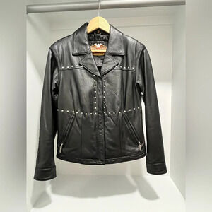 Vintage Harley Davidson Black Leather Studded  Motorcycle Riding Jacket XS 90s